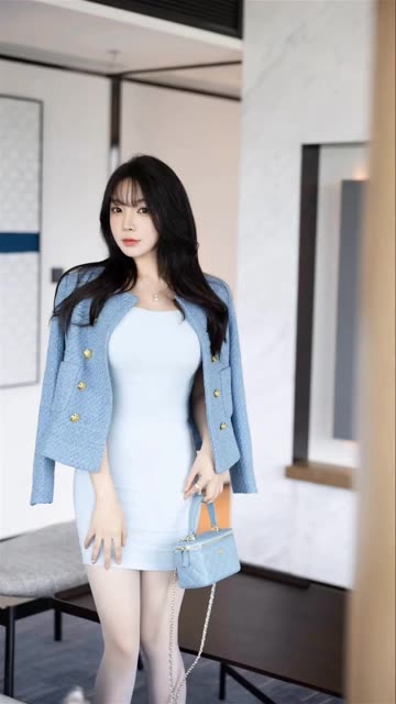 秀人网女神徐莉芝Booty性感淡白色带图案连衣裙写真，徐莉芝Booty淡白色连衣裙写真欣赏